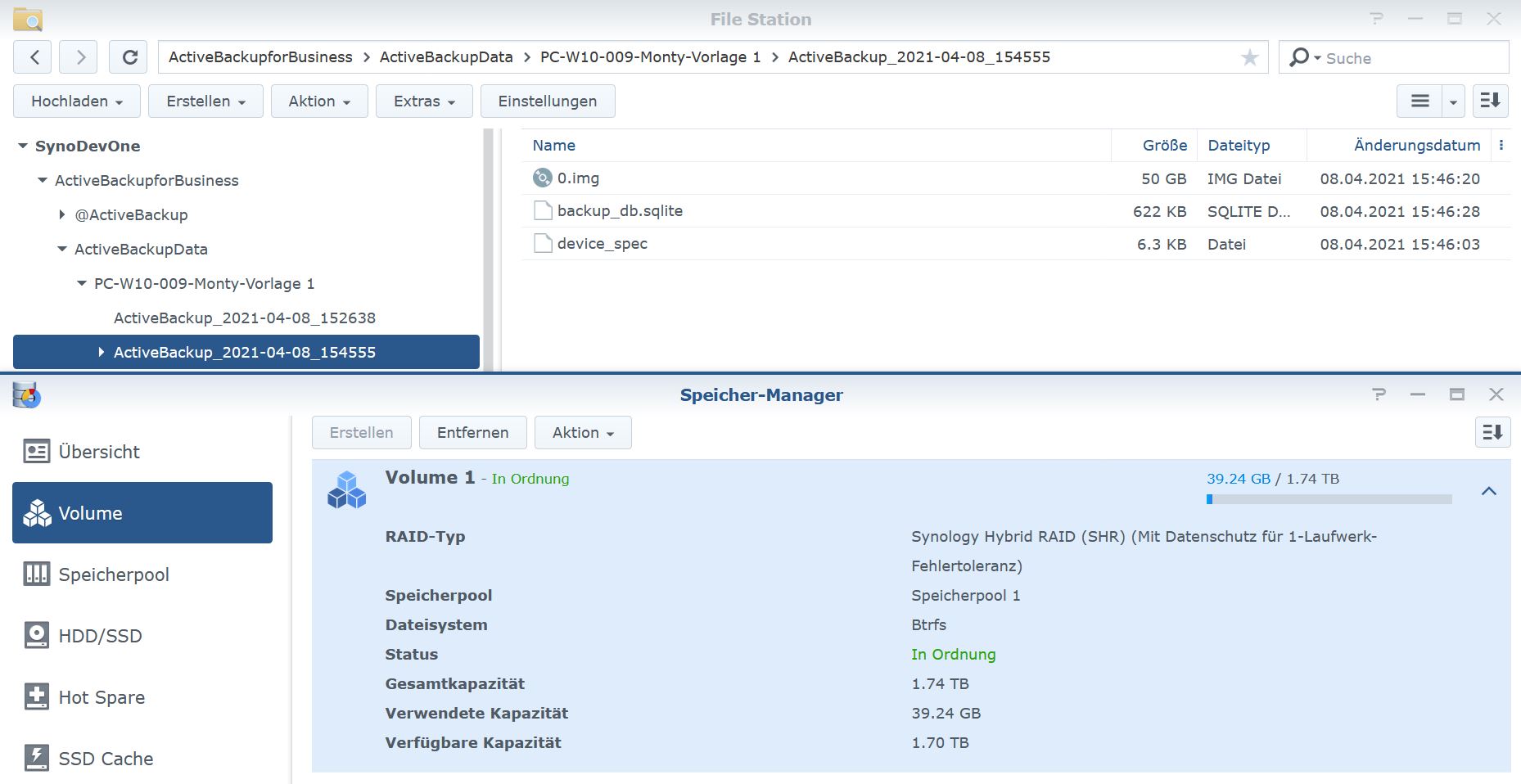 Synology Active Backup for Business Snapshot