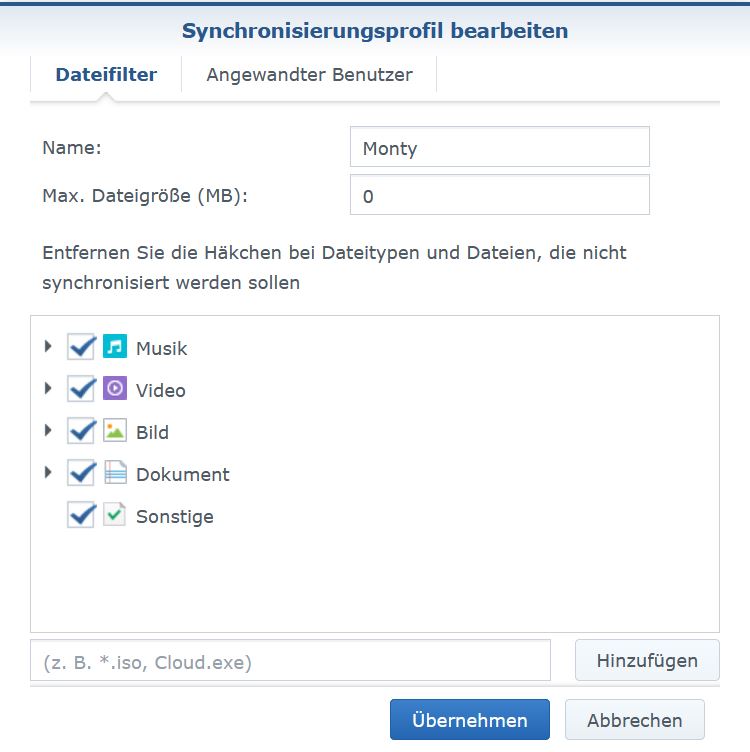 Drive Server Synchronisierungsprofile