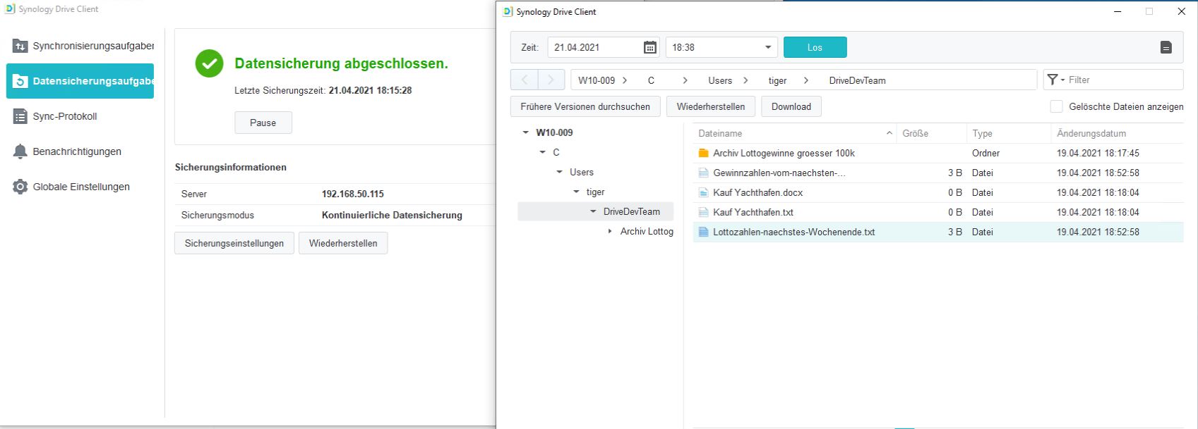 Drive Server Versionierung Datensicherungsaufgaben