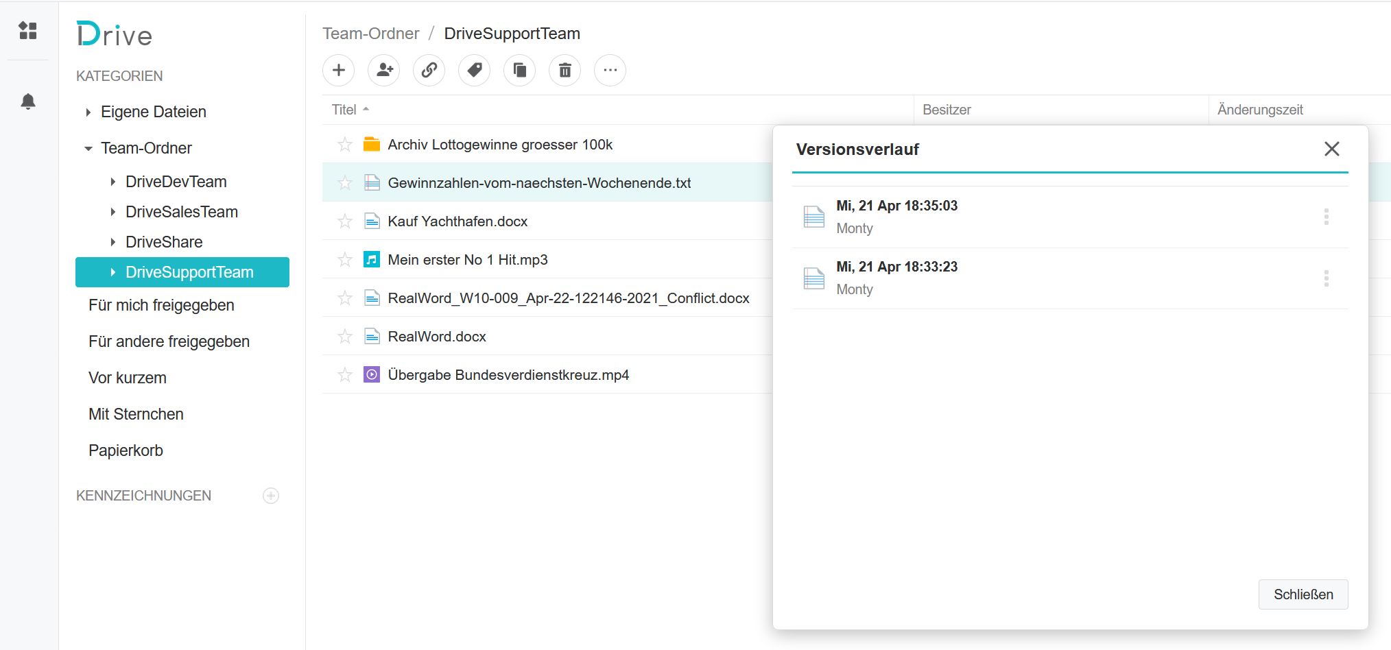 Synology Driver Server Nutzeroberfläche