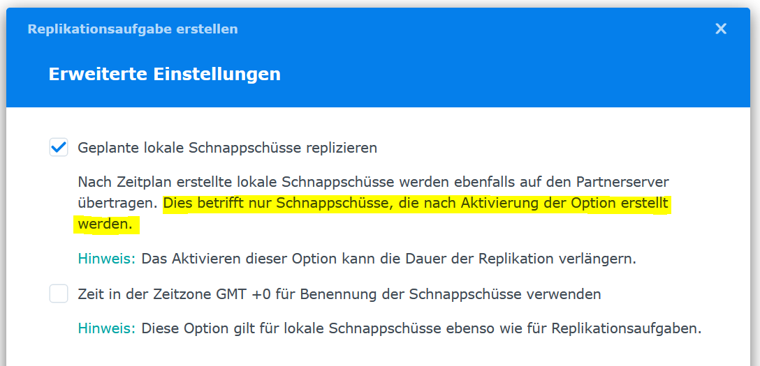 Snapshot Replication Schnappschüsse