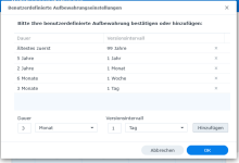 Beispiel für Benutzerdefinierte Aufbewahrungseinstellungen mit 5 Regeln(Dauer, Versionsintervall)
